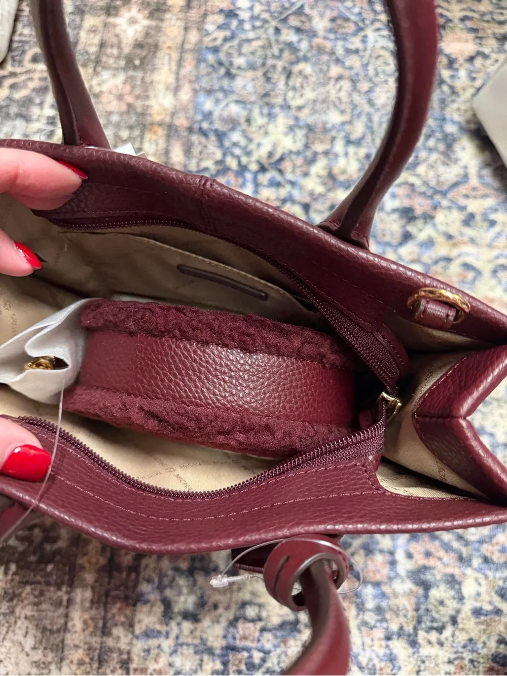 Michael Kors Wine Pebbled Leather Satchel with Gold Hardware
